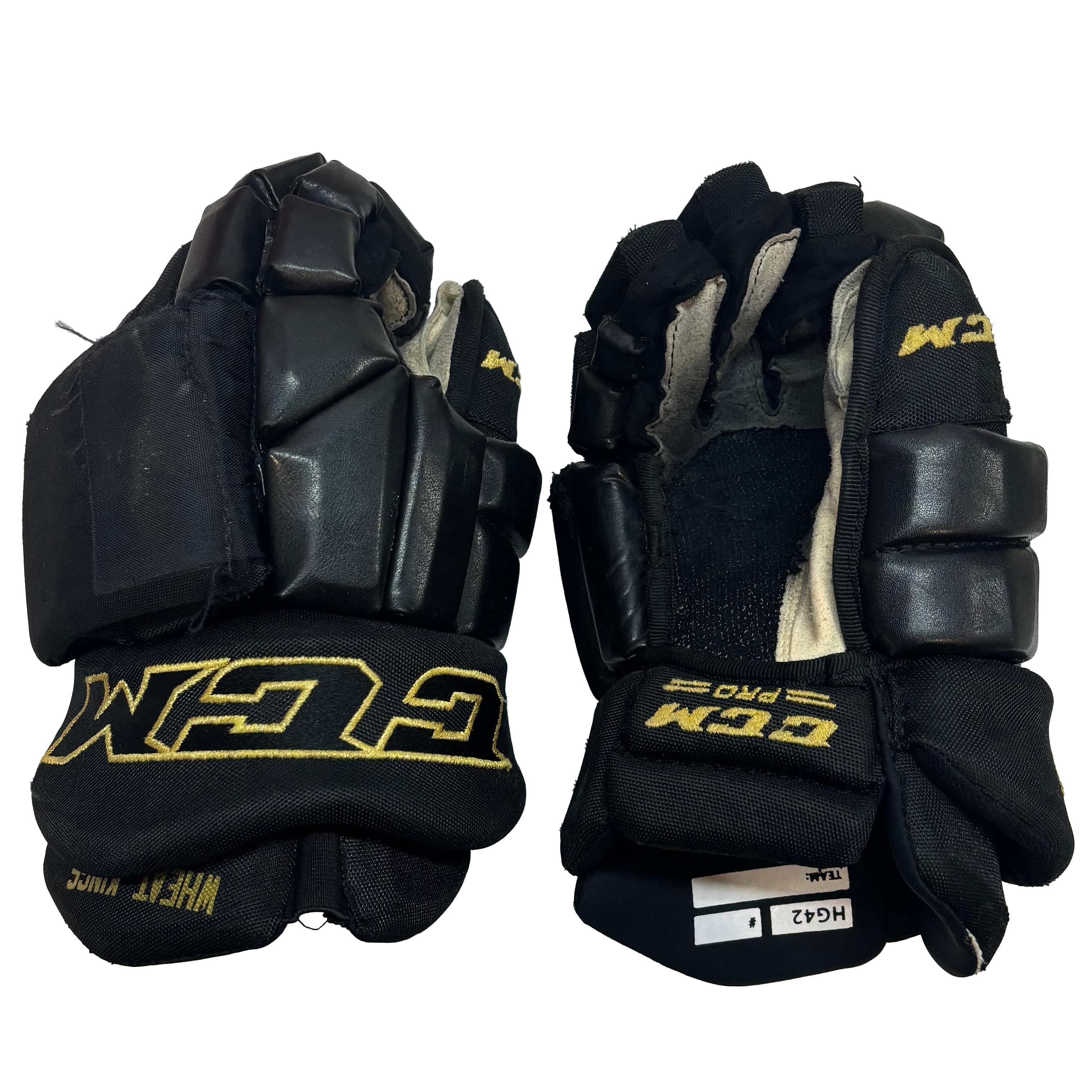 CCM HG42PP - Used WHL Pro Stock Hockey Gloves (Black/Gold)